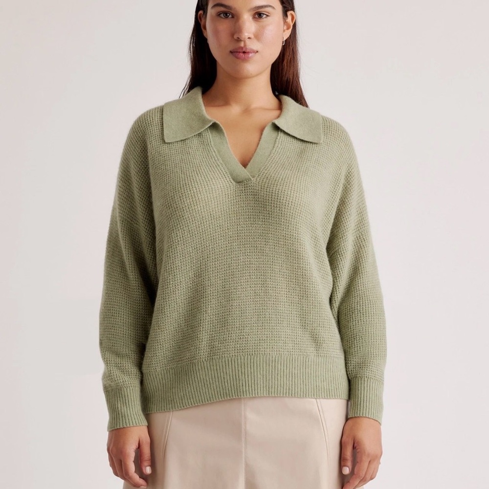 Quince Alpaca-Wool Waffle Knit Sweater-Sage Green Size Small